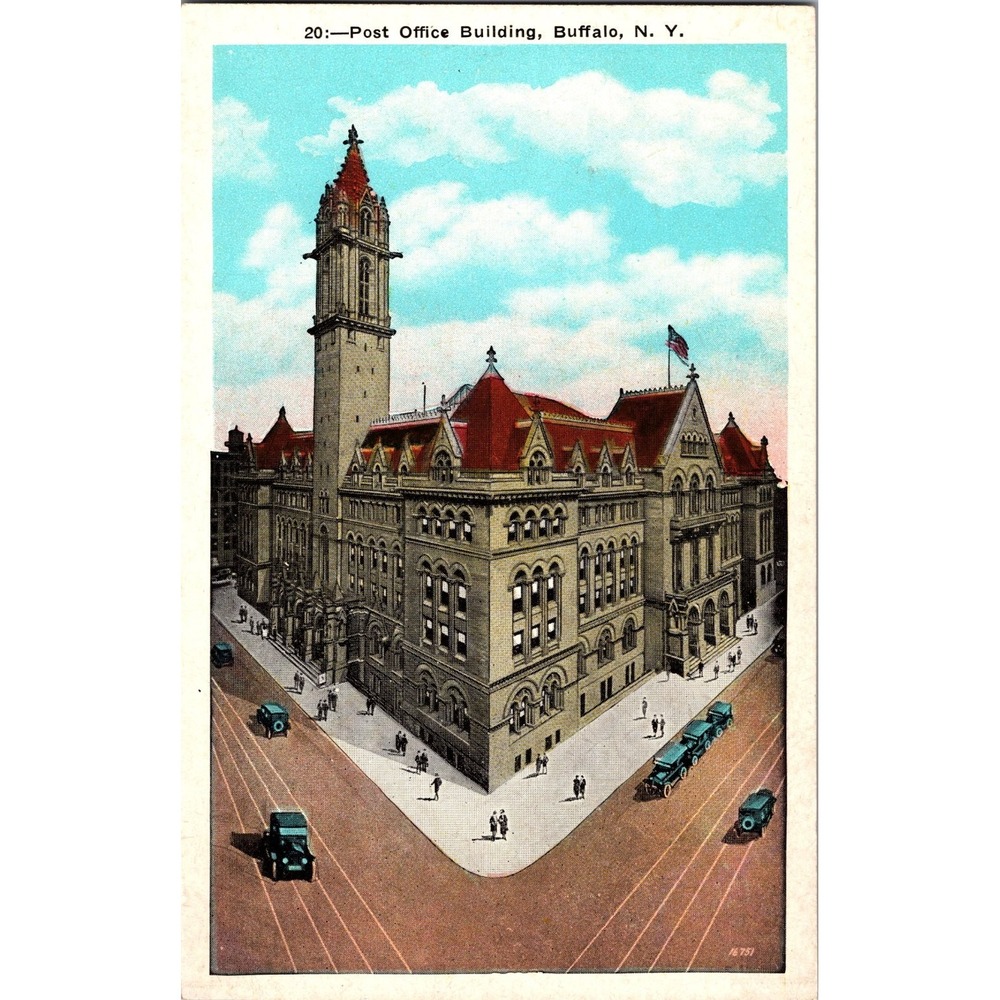 Post Office Building Buffalo NY Vintage Linen Postcard 20‎ Metrocraft Unposted